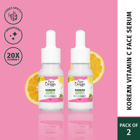 Buy Pure Origin 20x Korean Vitamin C Brightening Face Serum | Reduces Dark Spots, Dullness & Uneven Skin Tone | Serum For Glowing Skin | For All Skin Types | 10 ml each (Pack of 2)-Purplle