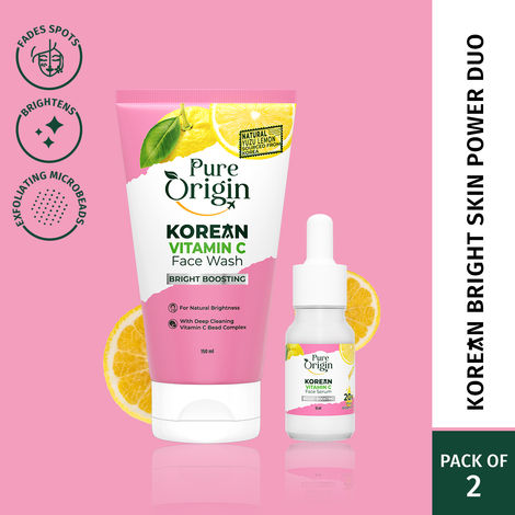 Buy Pure Origin Korean Vitamin C Gel Face Wash (150 ml) & Brightening Face Serum (10 ml) Combo | Removes Oil & Dirt | Reduces Spots & Dullness For Visibly Bright Skin | For All Skin Types - Combo of 2-Purplle