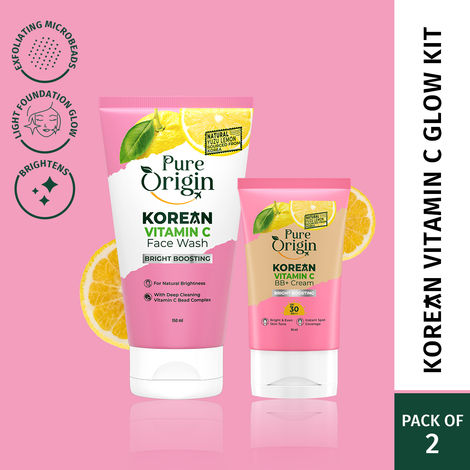 Buy Pure Origin Korean Vitamin C Natural BB+ Cream (30 gm) & Gel Face Wash (150 ml) | Instant Spot Coverage | Deeply Cleanses & Brightens Skin | All Skin Types - Combo of 2-Purplle