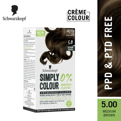 Buy Schwarzkopf Simply Colour Permanent Hair Colour For 100% Grey Coverage - 5.00 Medium Brown, 142.5 ml-Purplle
