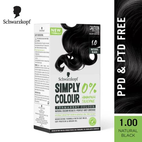 Buy Schwarzkopf Simply Colour Permanent Hair Colour For 100% Grey Coverage - 1.00 Natural Black, 142.5 ml-Purplle