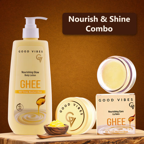 Buy Good Vibes Double the Goodness: Ghee Lip Balm & Body Lotion | For Soft, Nourished Skin (Combo of 2)-Purplle