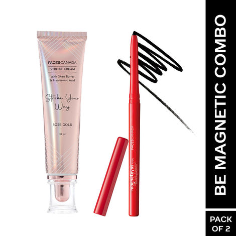 Buy FACES CANADA Face & Eyes Duo | Rose Gold Strobe Cream (30ml) & Black Magneteyes Kajal (0.35g) | Highlighter Glow | Flawless Finish | Long Lasting | Highly Pigmented | Waterproof-Purplle