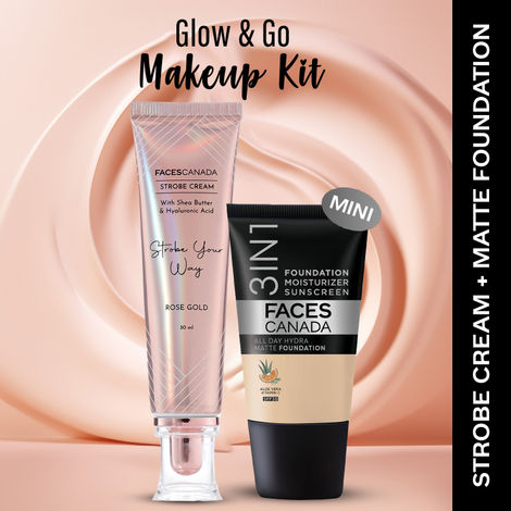 Buy FACES CANADA Rose Glow Kit 2 | Rose Gold Strobe Cream (30 ml) + Hydra Matte Foundation (Mini) - Absolute Ivory (18 ml) | Makeup Kit For Women (Combo Pack Of 2)-Purplle