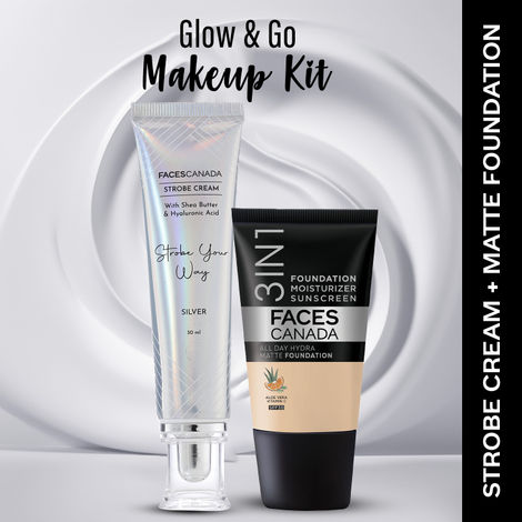 Buy FACES CANADA Celeb Glow Kit 1 | Silver Strobe Cream (30 ml) + Hydra Matte Foundation (Mini) - Absolute Ivory (18 ml) | Makeup Kit For Women (Combo Pack Of 2)-Purplle