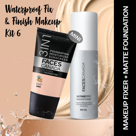 Buy FACES CANADA Waterproof Fix & Finish Makeup Kit 1 | Makeup Fixer (50 ml) + Hydra Matte Foundation (Mini) - Rose Ivory (18 ml) | Makeup Kit For Women (Combo Pack Of 2)-Purplle