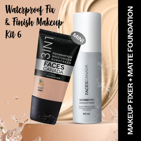Buy FACES CANADA Waterproof Fix & Finish Makeup Kit 2 | Makeup Fixer (50 ml) + Hydra Matte Foundation (Mini) - Warm Natural (18 ml) | Makeup Kit For Women (Combo Pack Of 2)-Purplle