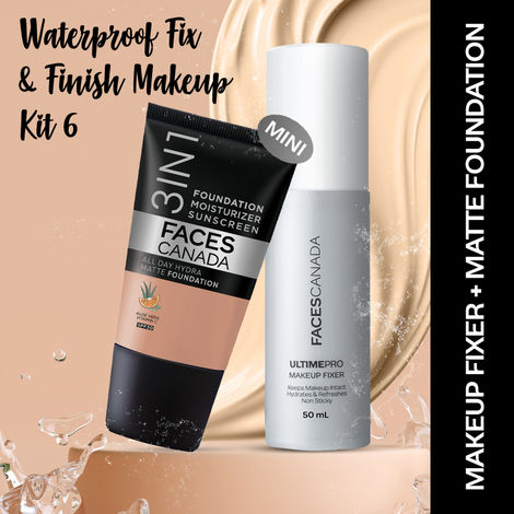 Buy FACES CANADA Waterproof Fix & Finish Makeup Kit 4 | Makeup Fixer (50 ml) + Hydra Matte Foundation (Mini) - Caramel Natural (18 ml) | Makeup Kit For Women (Combo Pack Of 2)-Purplle
