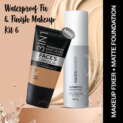 Buy FACES CANADA Waterproof Fix & Finish Makeup Kit 5 | Makeup Fixer (50 ml) + Hydra Matte Foundation (Mini) - Warm Sand (18 ml) | Makeup Kit For Women (Combo Pack Of 2)-Purplle