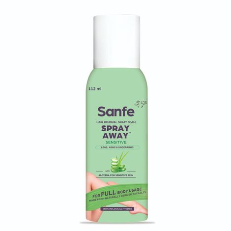 Buy Sanfe Spray Away Hair Removal Spray - Sensitive (Aloe Vera) 112 ml Removes Hair in 10 Minutes-Purplle
