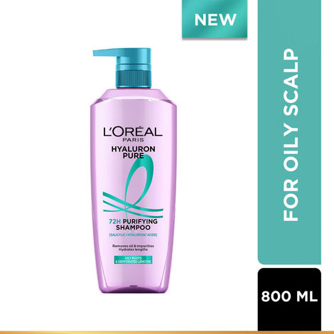 Buy L’Oreal Paris Hyaluron Pure 72H purifying shampoo for fresh scalp & hydrated hair, removes oil & impurities | 800 ml-Purplle
