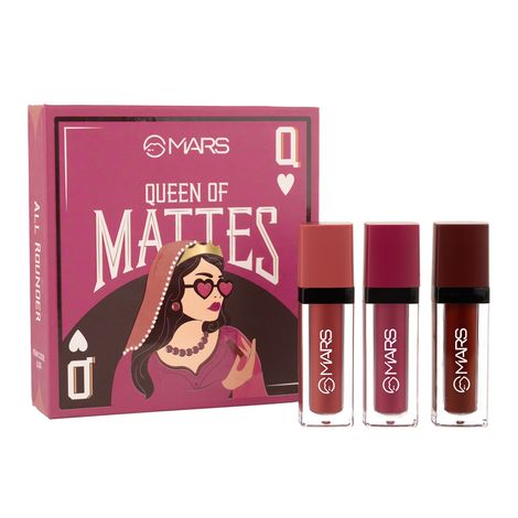 Buy MARS Queen of Mattes Liquid Lipsticks Box Set of 3 (13.5 ml) (ALL ROUNDER) | Smudgeproof & Transferproof | Intense Pigmentation Long-Lasting Wear | Customizable Colors | Matte Finish-Purplle