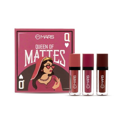 Buy MARS Queen of Mattes Liquid Lipsticks Box Set of 3 (13.5 ml) (ALL ROUNDER) | Smudgeproof & Transferproof | Intense Pigmentation Long-Lasting Wear | Customizable Colors | Matte Finish-Purplle