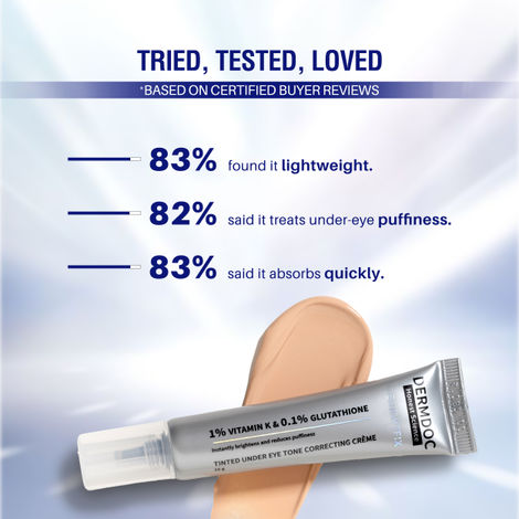 DERMDOC by Purplle Tinted Brightening Under Eye Cream for Dark Circles (15  gm) | with 1% Vitamin K & 0.1% Glutathione | Brightening Under Eye Cream