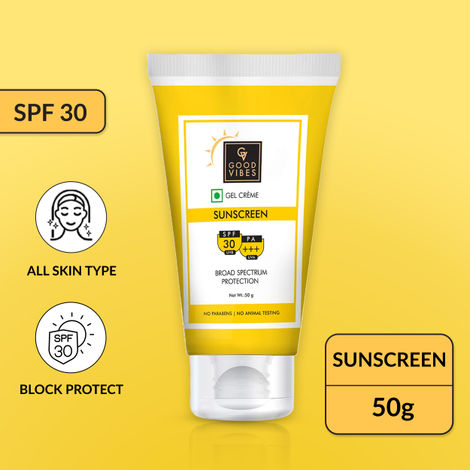 Buy Good Vibes UVA & UVB Protection SPF 30 PA+++ Broad Spectrum Gel Creme | Water Resistant Anti-Ageing | No Parabens No Animal Testing (50 gm)-Purplle