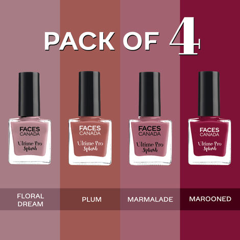 Buy FACES CANADA Ultime Pro Splash Nail Enamel Combo - Set of 4 - Floral Dream 56, Plum 207, Marooned 401, Marmalade 108 (8ml x 4)-Purplle