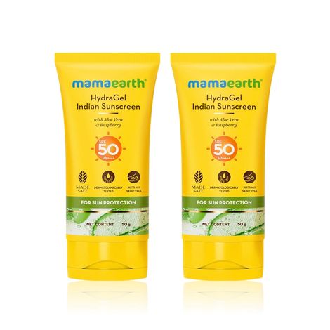 Buy Mamaearth HydraGel Indian Sunscreen with Aloe Vera and Raspberry for Sun Protection - 50 gm - Pack of 2-Purplle