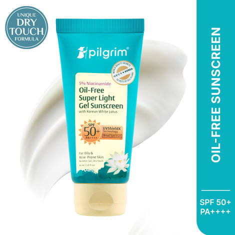 Buy Pilgrim 5% Niacinamide Oil-Free Super Light Gel Sunscreen SPF 50+ PA++++ with Korean White Lotus, 40 ml-Purplle