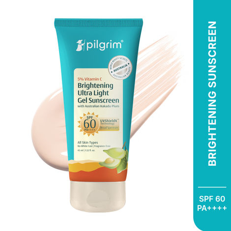 Buy Pilgrim 5% Vitamin C Brightening Ultra Light Gel Sunscreen SPF 60 PA++++ with Australian Kakadu Plum, 45 ml-Purplle