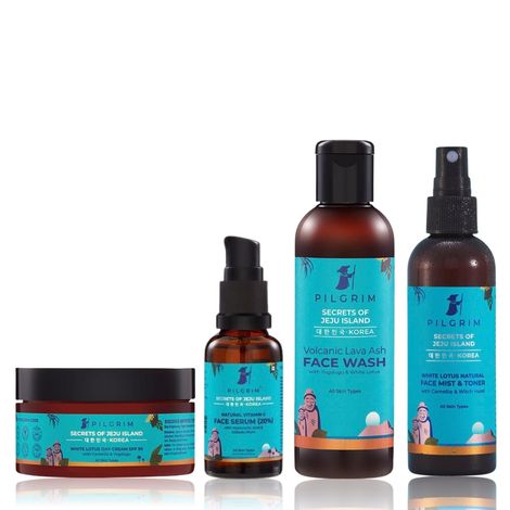 Buy Pilgrim Korean Beauty Flawless Skin Face Care Kit With Vitamin C Night Serum & Jute Kit Bag | Daily Face Wash 100 ml, Refreshing Face Mist & Toner 100 ml, Brightening Day Cream SPF 50 100 gm - Combo of 4-Purplle