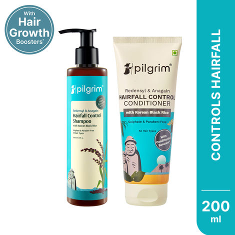 Buy Pilgrim Hairfall Control Shampoo (200 ml) & Conditioner (200 ml) Combo with Redensyl & Anagain| Reduces Hair Fall |Boosts Growth| Combo of 2 |Hair Care for Men & Women-Purplle