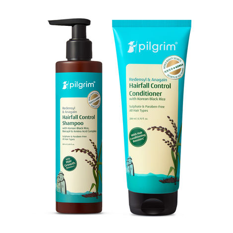 Buy Pilgrim Hairfall Control Shampoo (200 ml) & Conditioner (200 ml) Combo with Redensyl & Anagain| Reduces Hair Fall |Boosts Growth| Combo of 2 |Hair Care for Men & Women-Purplle