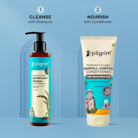 Buy Pilgrim Hairfall Control Shampoo (200 ml) & Conditioner (200 ml) Combo with Redensyl & Anagain| Reduces Hair Fall |Boosts Growth| Combo of 2 |Hair Care for Men & Women-Purplle