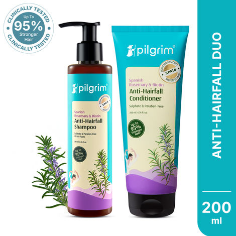 Buy Pilgrim Spanish Rosemary & Biotin Anti-Hairfall Shampoo & Conditioner Combo of 2 – Hair Strengthening & Fall Control – Pack of 2 (200ml Each) Haircare Kit-Purplle