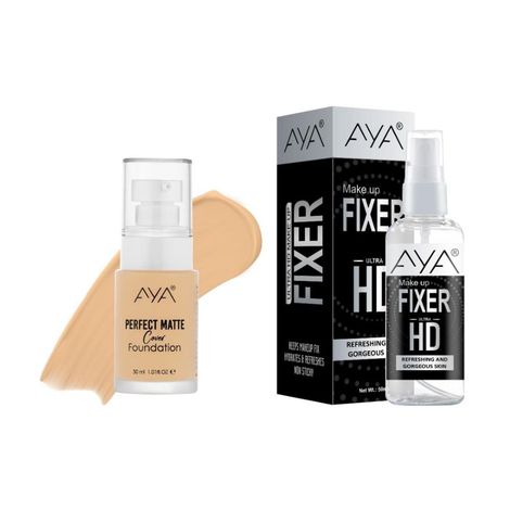 Buy AYA Foundation and Make up Fixer Combo of 2 - Perfect Matte Cover Foundation - 03 Medium Beige(30 ml) + Ultra HD Makeup Fixer, 50 ml-Purplle
