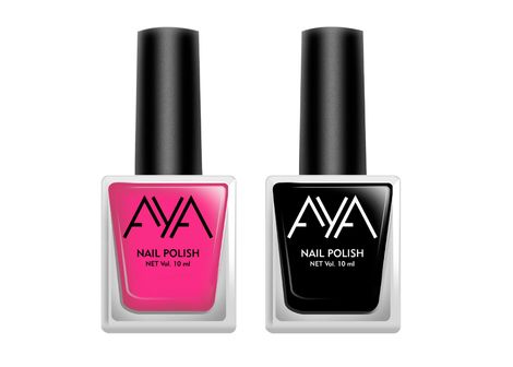 Buy AYA Nail Polish Combo Set of 2 - Black and Pink 10 ml each-Purplle