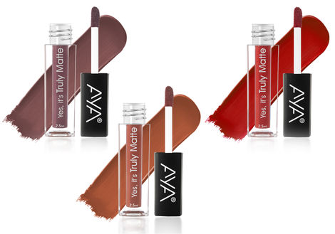 Buy AYA Yes It's Truly Matte Liquid Lipstick (Pack of 3), 01 Cool Nude, 2.5 ml + 02 Hazelnut, 2.5 ml + 03 Love With Red, 2.5 ml | Long Lasting | Waterproof | Kiss Proof |-Purplle