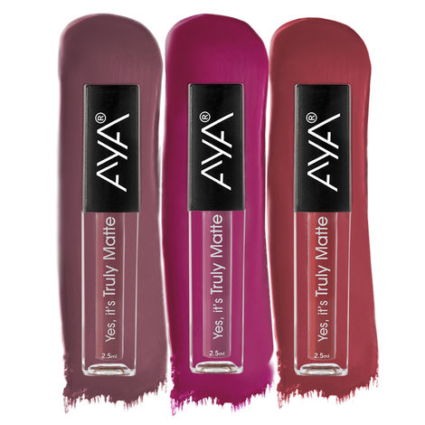 Buy AYA Yes It's Truly Matte Liquid Lipstick (Pack of 3), 04 Castle, 2.5 ml + 05 Forbidden Fueshia, 2.5 ml + 06 Cherry Bomb, 2.5 ml | Long Lasting | Waterproof | Kiss Proof |-Purplle