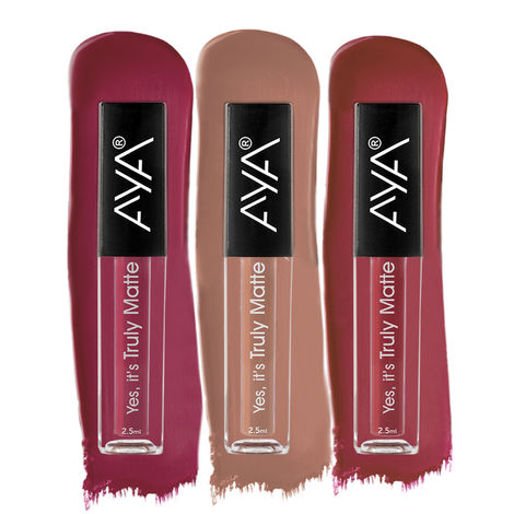 Buy AYA Yes It's Truly Matte Liquid Lipstick (Pack of 3), 07 Plum, 2.5 ml + 08 Caramel Latte, 2.5 ml + 09 Fire On Ice, 2.5 ml | Long Lasting | Waterproof | Kiss Proof |-Purplle