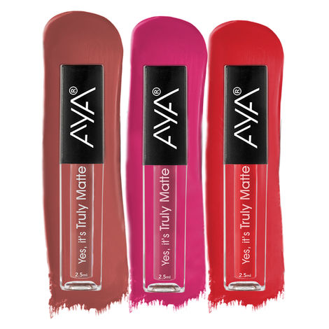 Buy AYA Yes It's Truly Matte Liquid Lipstick (Pack of 3), 10 Nut Meg, 2.5 ml + 11 Strawberry Shortcake, 2.5 ml + 12 Fly Girl, 2.5 ml | Long Lasting | Waterproof | Kiss Proof |-Purplle