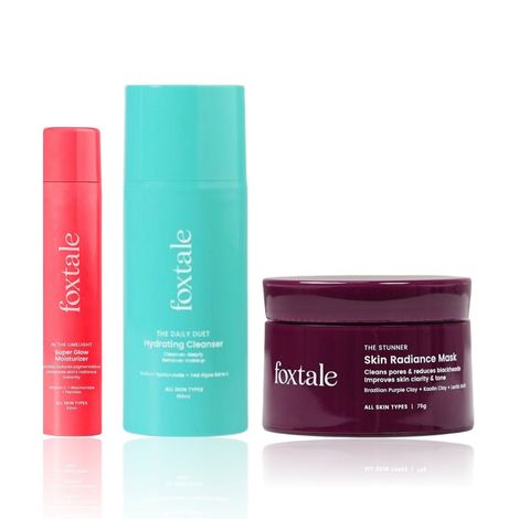 Buy Foxtale Super Glow Moisturizer With Nano Vitamin C, Niacinamide, Encapsulated Peptides & Skin Radiance Mask, With Lactic Acid, Brazilian Purple Clay And Kaolin Clay + Daily DuetA Hydrating Cleanser ( 50ml+75gm+100ml)-Purplle