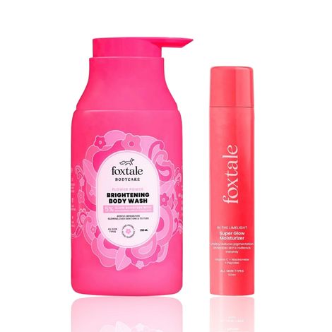 Buy Foxtale Super Glow Moisturizer With Nano Vitamin C, Niacinamide, Encapsulated Peptides + Flower Power Brightening Body Lotion (50ml+200ml)-Purplle