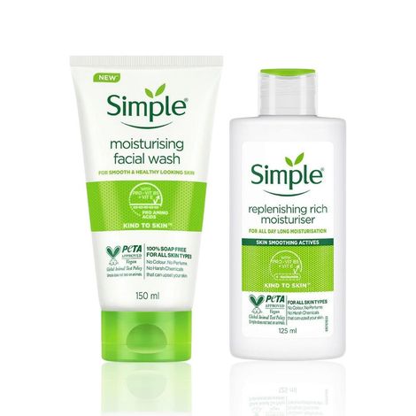 Buy Simple Kind To Skin Moisturising Face Wash (150 ml) + Skin Replenishing Rich Moisturiser (125 ml)-Purplle