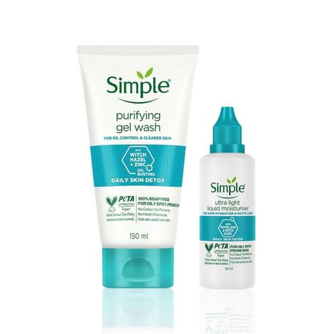 Buy Simple Daily Skin Detox Purifying Facial Wash 150 ml + Daily Skin Detox Ultra-Light Liquid Moisturiser 60 ml-Purplle