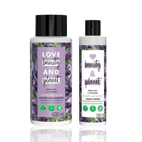 Buy Love Beauty Planet Argan Oil and Lavender Sulfate Free Smooth and Serene Shampoo (400 ml) + Conditioner (200 ml)-Purplle