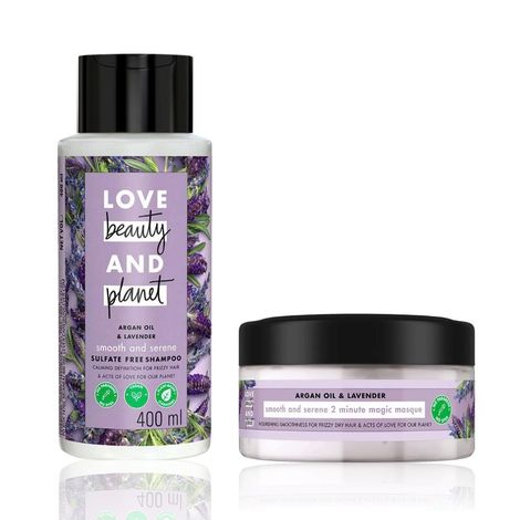 Buy Love Beauty Planet Argan Oil and Lavender Sulfate Free Smooth and Serene Shampoo (400 ml) + Hair Mask (200 ml)-Purplle