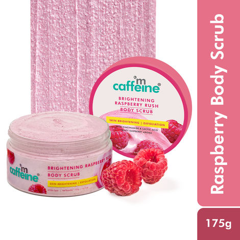 Buy mCaffeine Brightening Raspberry Rush Body Scrub | For Tan Removal & Brigher Skin | Niacinamide + AHA - Lactic Acid & Glycolic Acid - 175 gm-Purplle