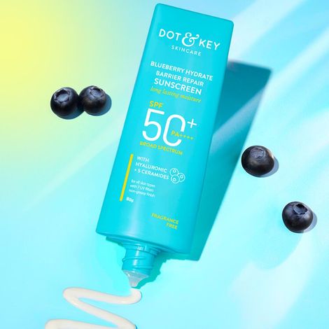 Buy Dot & Key Blueberry Hydrate Barrier Repair Sunscreen SPF 50+, PA++++ - With Hyaluronic & 5 Ceramides | Face Sunscreen All Skin Types with 7 UV Filters | 80 gm-Purplle