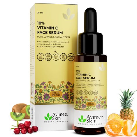 Buy AVIMEE HERBAL 10% Vitamin C Face Serum with Hyaluronic Acid for Glowing Skin | Non Irritating, Safe for Sensitive Skin | Non Sticky | Clinically Proven Formula | For Men and Women | 25 ml-Purplle
