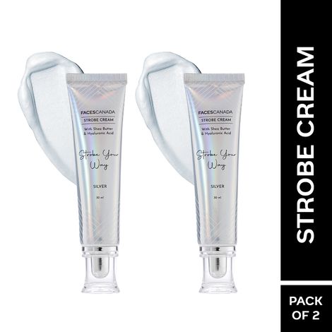 Buy FACES CANADA Glow & Shine Strobe Cream Combo - Silver (30ml x 2) (Pack of 2) | With Shea Butter & Hyaluronic Acid | Intense Hydration | Dewy Skin | Illuminating & Glowing Makeup Base-Purplle