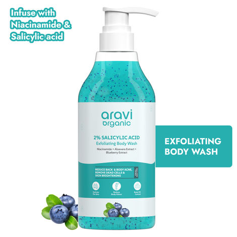 Buy Aravi Organic 2% Salicylic Exfoliating Body Wash with Niacinamide and Bluberry – Prevents Body Acne, Dead Cells, Deep Cleanses & Odor Defense - Suitable for All Skin Types - SLS & Paraben Free (300 ml)-Purplle