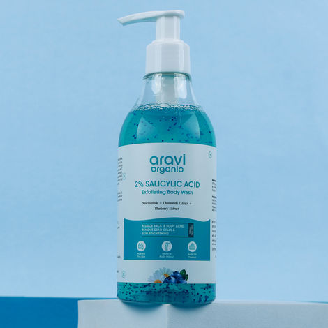 Buy Aravi Organic 2% Salicylic Exfoliating Body Wash with Niacinamide & Blueberry | Prevents Body Acne & Removes Dead Skin Cells | Deep Cleansing & Odor Defense | SLS & Paraben Free | For All Skin Types – 300 ml-Purplle