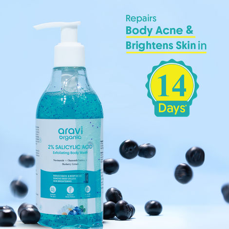 Buy Aravi Organic 2% Salicylic Exfoliating Body Wash with Niacinamide & Blueberry | Prevents Body Acne & Removes Dead Skin Cells | Deep Cleansing & Odor Defense | SLS & Paraben Free | For All Skin Types – 300 ml-Purplle