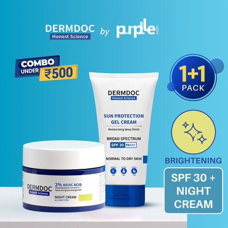 Buy DERMDOC Glow & Protect Combo (Combo of 2) | 2% Kojic Acid Glow Fusion Formula Night Cream (50 gm) | UVA & UVB Broad Spectrum Sun Protection Gel Cream with SPF 30 PA+++ (50 gm)-Purplle