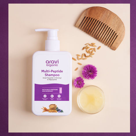 Buy Aravi Organic Multi Peptide Hairfall Shampoo | With Acetyl Tripeptide-3, Palmitoyl Oligopeptide & Rosemary | Strengthens Hair & Reduces Hair Fall | Sulfate & Paraben Free | For All Hair Types – 200 ml-Purplle