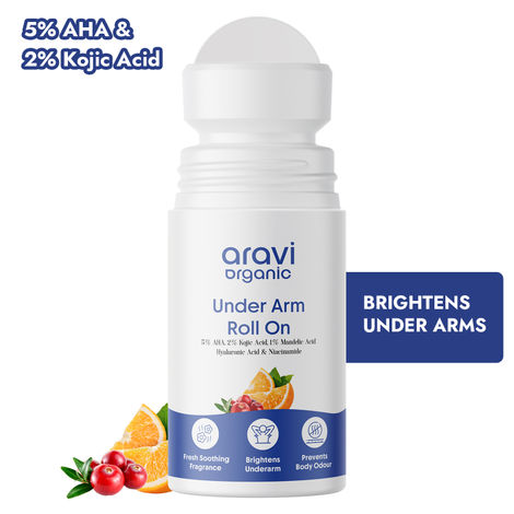Buy Aravi Organic Under Arm Roll On With 5% AHA, 2% Kojic Acid & 1% Mandelic Acid - Prevents Body Odour and Brightens - Long Lasting Underarm roll on with Fresh Smoothing Fragrance - All Skin Type - 50 ml-Purplle